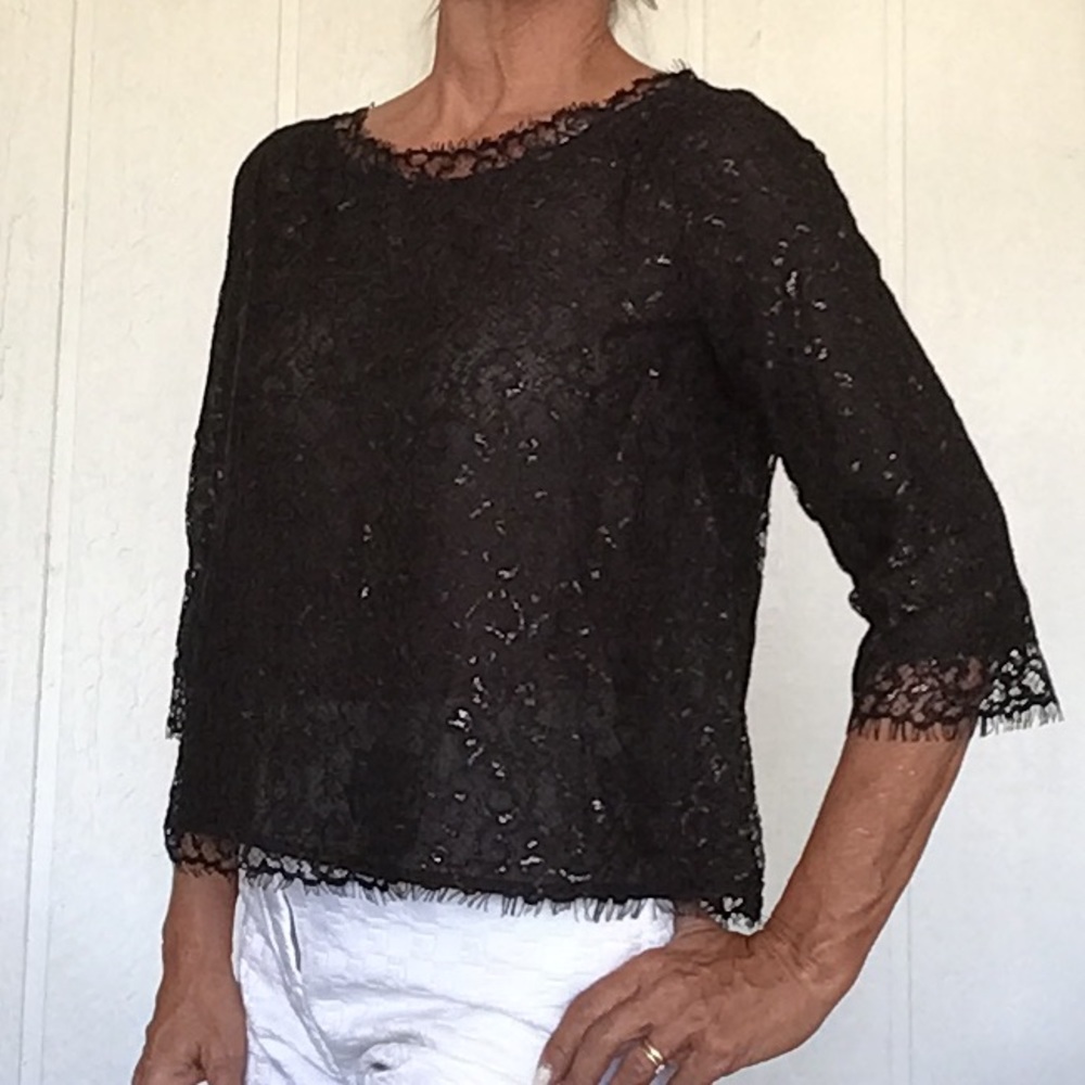 JOIE ANTONIA BLACK LACE BUTTON DOWN BACK TOP MEDIUM - Picture 12 of 14